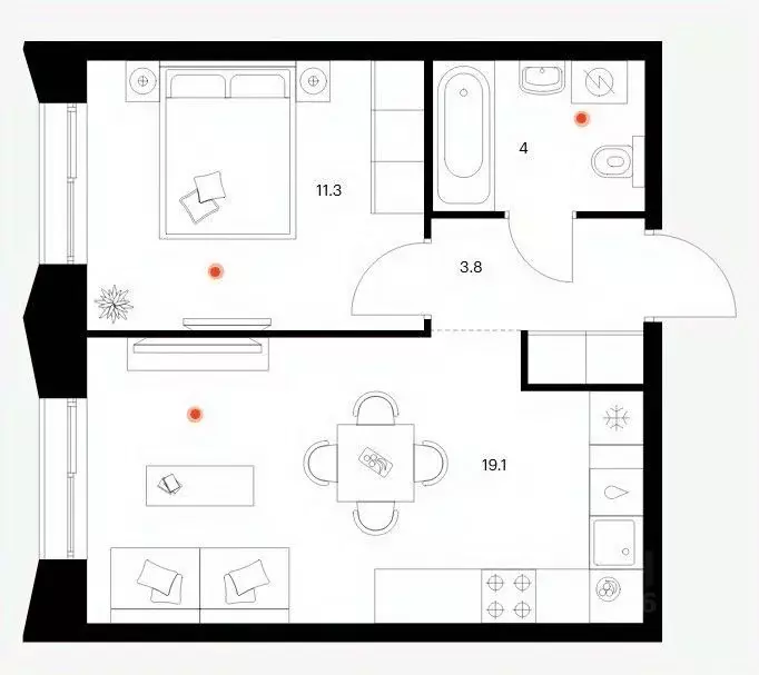 1-к кв. Татарстан, Казань Ботаническая 3 жилой комплекс (38.2 м) - Фото 2