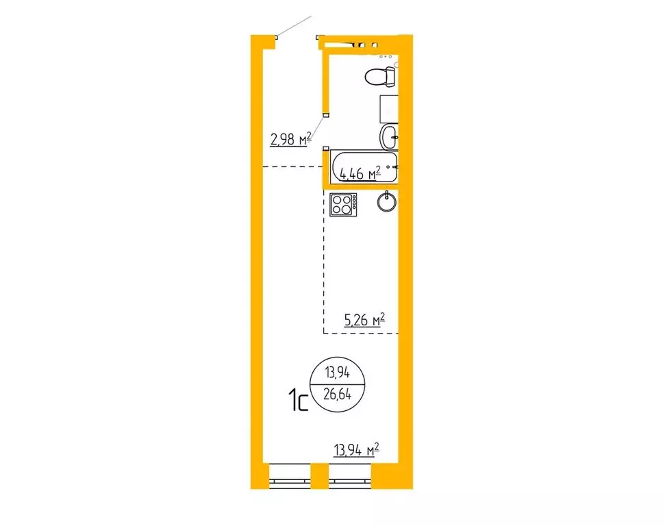 1-комнатная квартира: Уфа, улица Аксакова, 79 (26.52 м) - Фото 1