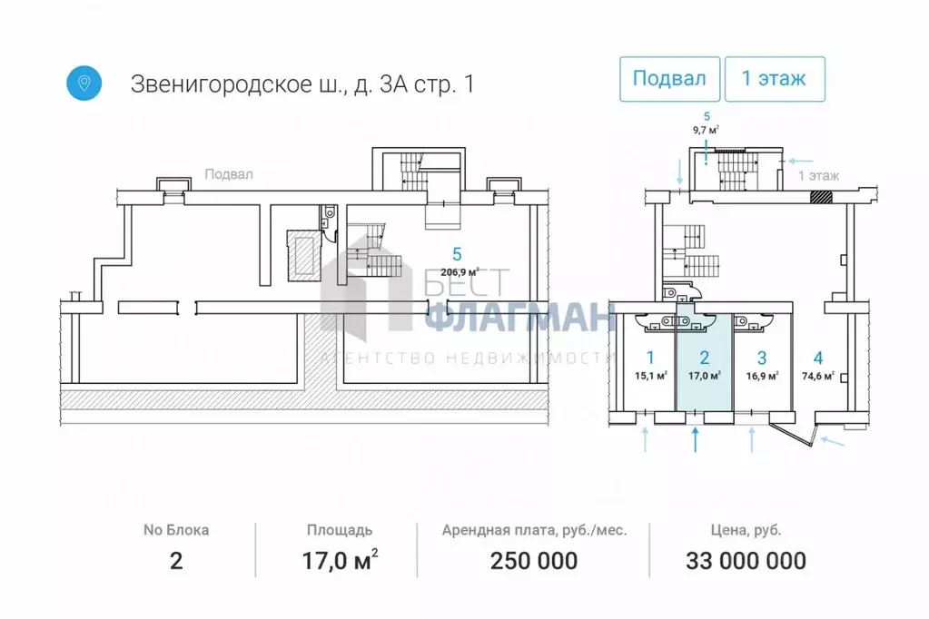 Помещение свободного назначения в Москва Звенигородское ш., 3АС1 (17 ... - Фото 1