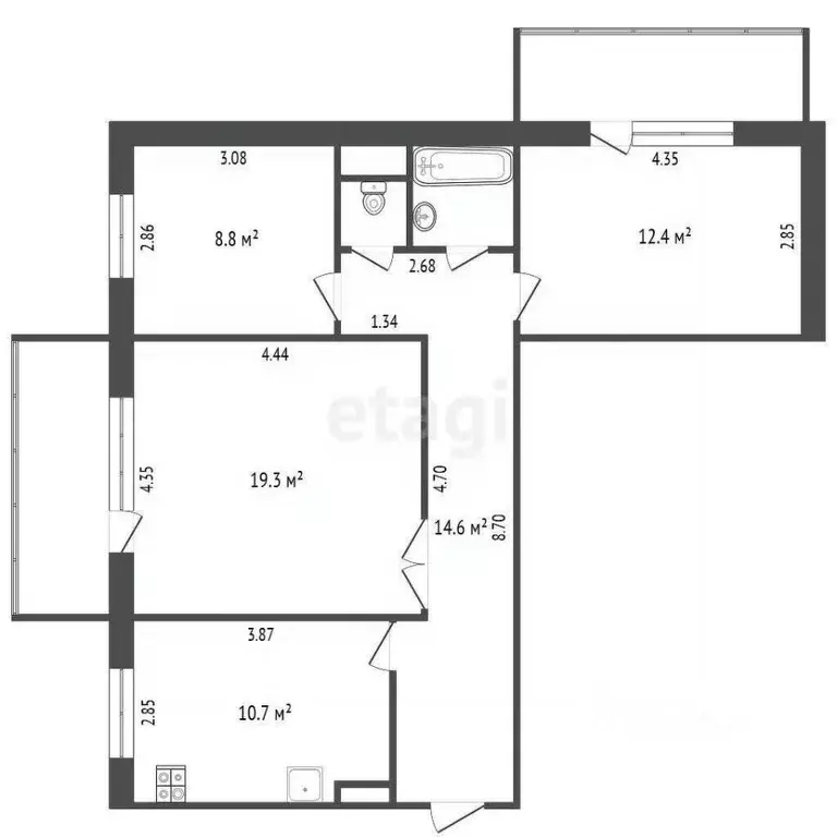 3-к кв. Костромская область, Кострома Мясницкая ул., 108 (75.8 м) - Фото 1