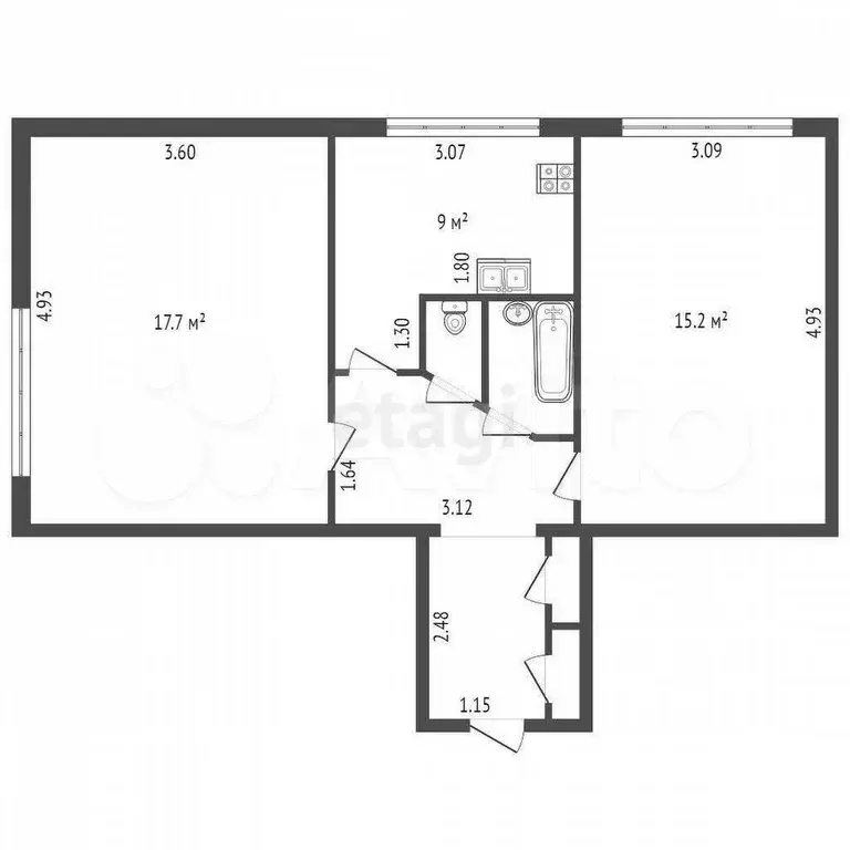 2-к. квартира, 50,5 м, 1/9 эт. - Фото 0
