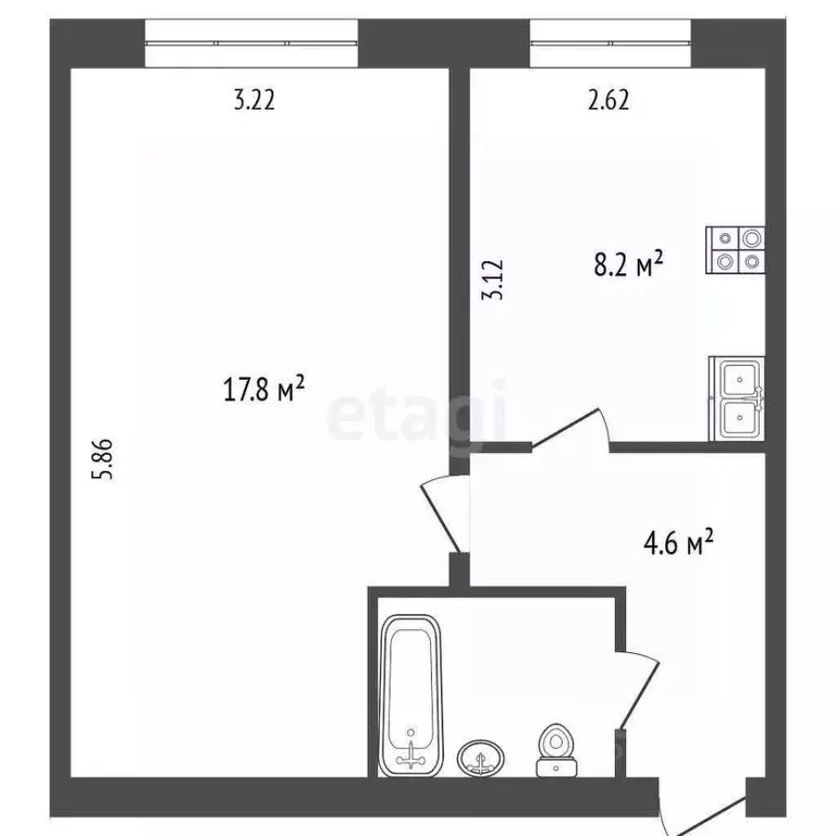 1-к кв. Архангельская область, Архангельск Садовая ул., 36к1 (33.5 м) - Фото 2