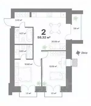 2-к кв. Нижегородская область, Выкса  (58.32 м) - Фото 1