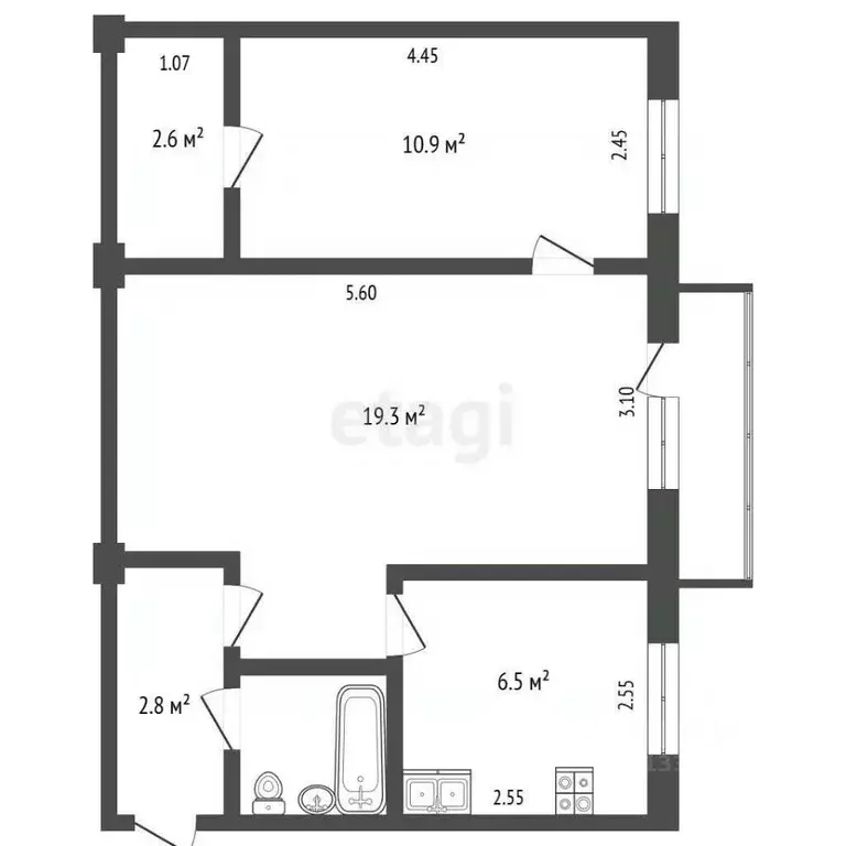 2-к кв. Омская область, Омск просп. Космический, 81 (45.0 м) - Фото 0