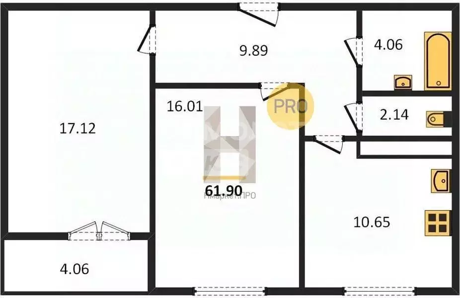 2-к кв. Воронежская область, Воронеж ул. Артамонова, 34Ж (61.9 м) - Фото 1