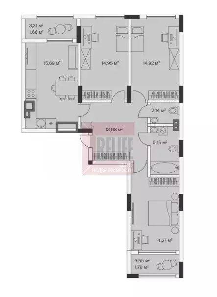 3-комнатная квартира: посёлок Малое Исаково, Первая улица, 1к2 (83.6 ... - Фото 1