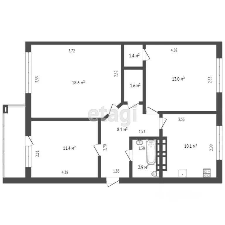 3-к кв. Омская область, Омск ул. 3-я Енисейская, 28 (68.0 м) - Фото 1