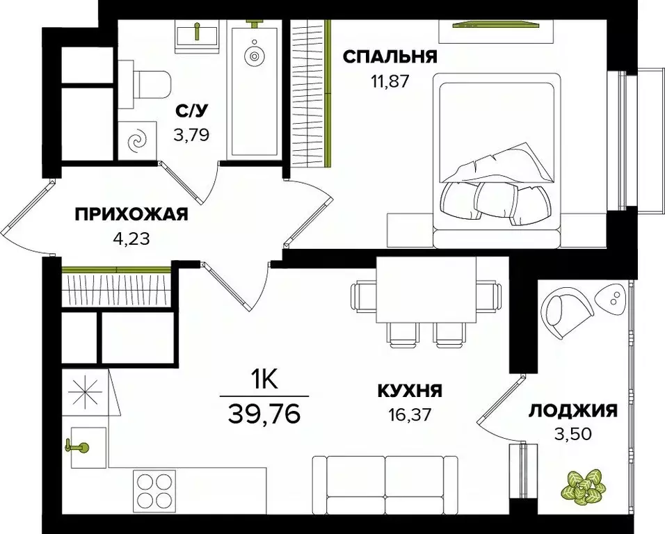 1-к кв. Тульская область, Тула  (39.76 м) - Фото 0