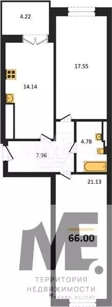 2-к. квартира, 66 м, 6/9 эт. - Фото 0