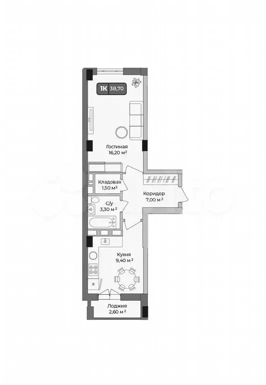 1-к. квартира, 38,7 м, 4/9 эт. - Фото 1