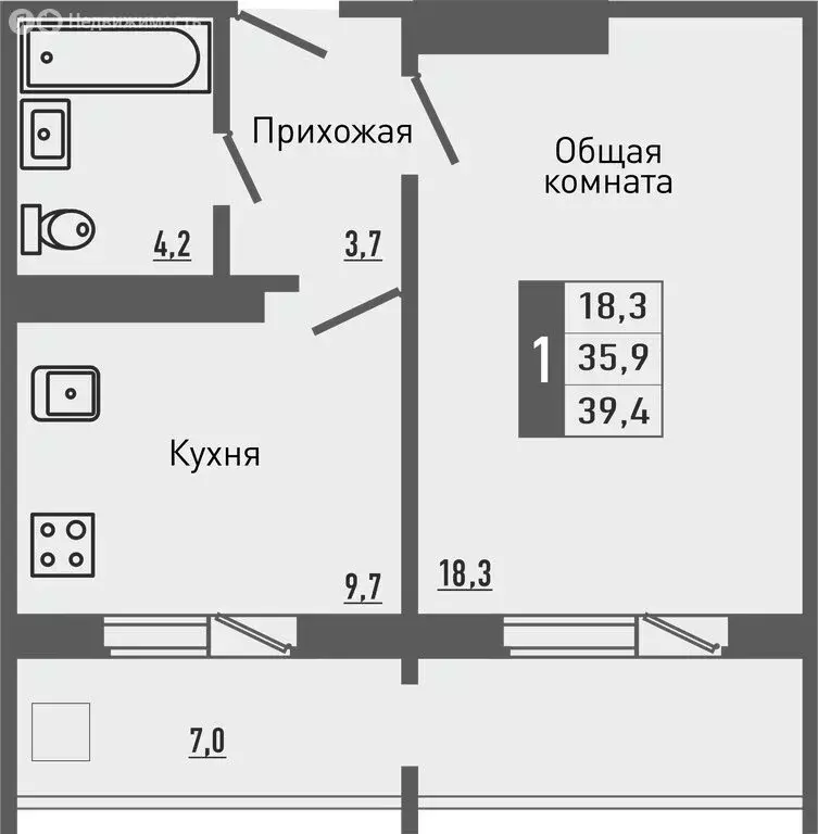 1-комнатная квартира: деревня Жилина, улица Генерала Лаврова, 7 (39.4 ... - Фото 0