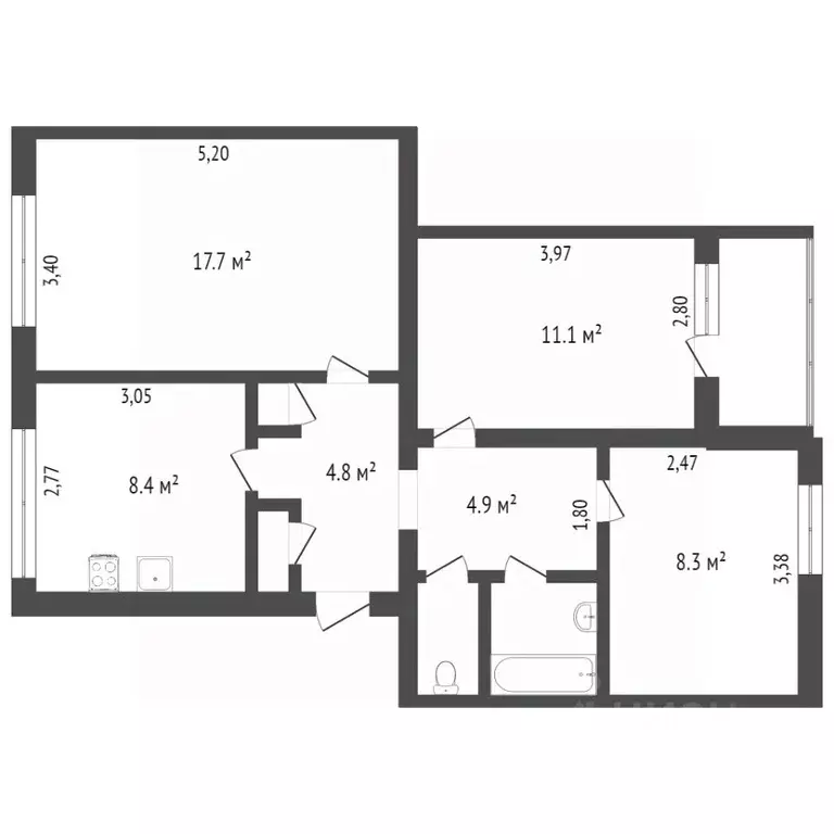 3-к кв. Вологодская область, Вологда ул. Преображенского, 51А (59.9 м) - Фото 2