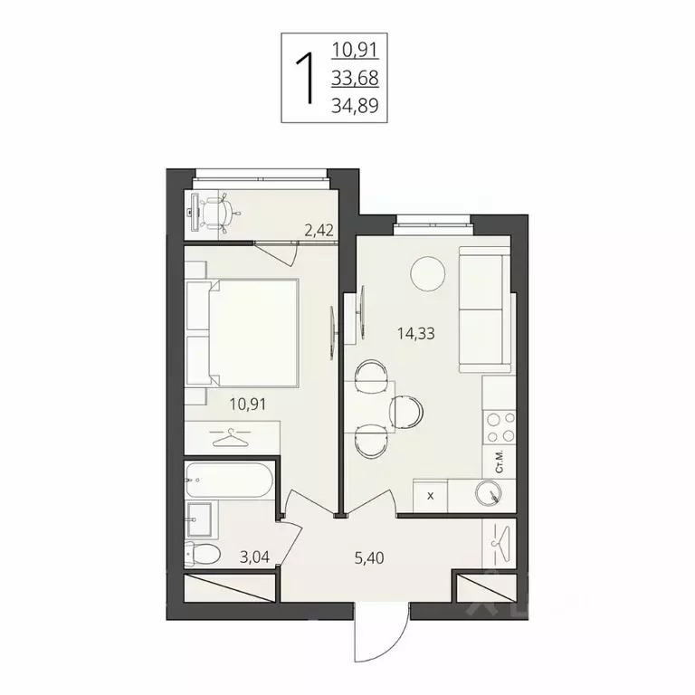 1-к кв. Волгоградская область, Волгоград ул. Степана Разина, 25/1 ... - Фото 1