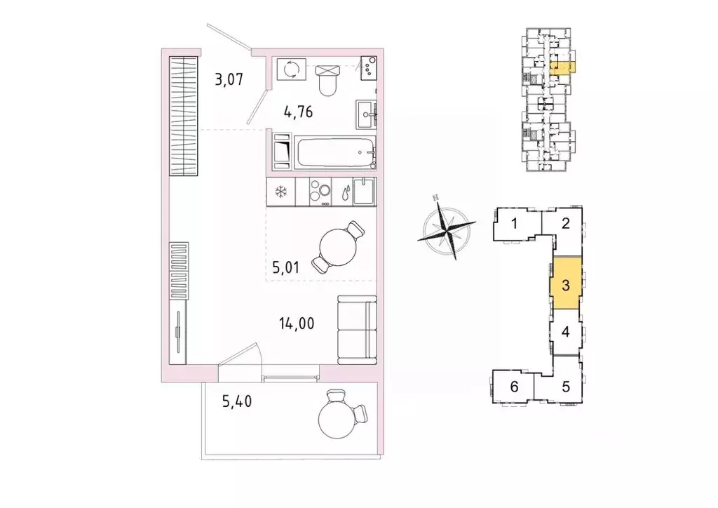 Квартира, студия, 28.46 м - Фото 1