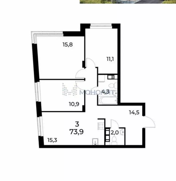 3-комнатная квартира: Нижний Новгород, улица Лесной Городок, 7Б (74.1 ... - Фото 0