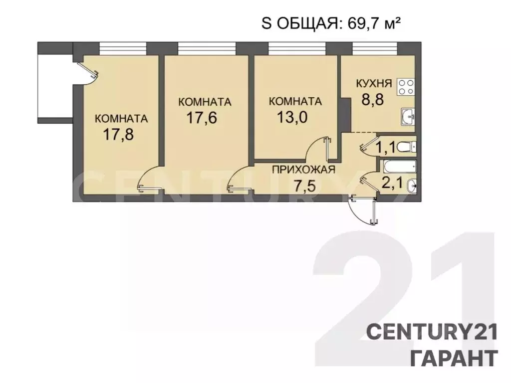 3-к кв. Санкт-Петербург ул. Руднева, 8К2 (67.9 м) - Фото 2