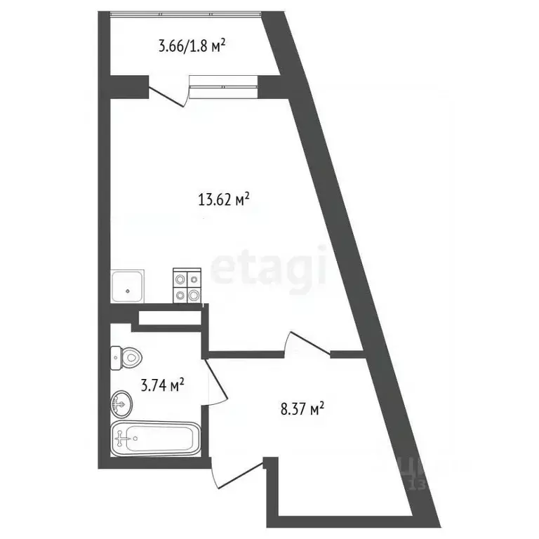 Студия Тюменская область, Тюмень ул. Новоселов, 113 (29.0 м) - Фото 2