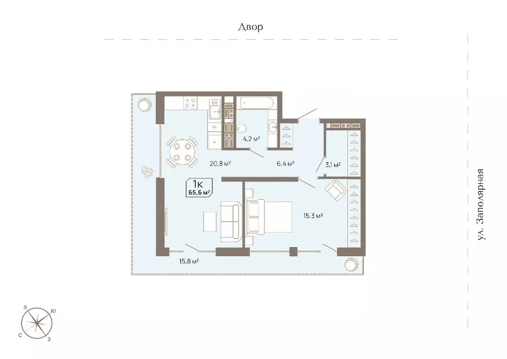 1-к кв. Тюменская область, Тюмень ул. Заполярная, 3 (65.6 м) - Фото 1