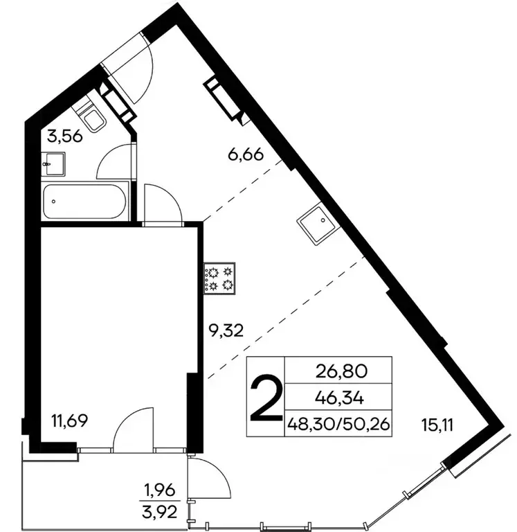 2-к кв. Крым, Алушта муниципальный округ, пос. Семидворье  (50.26 м) - Фото 1