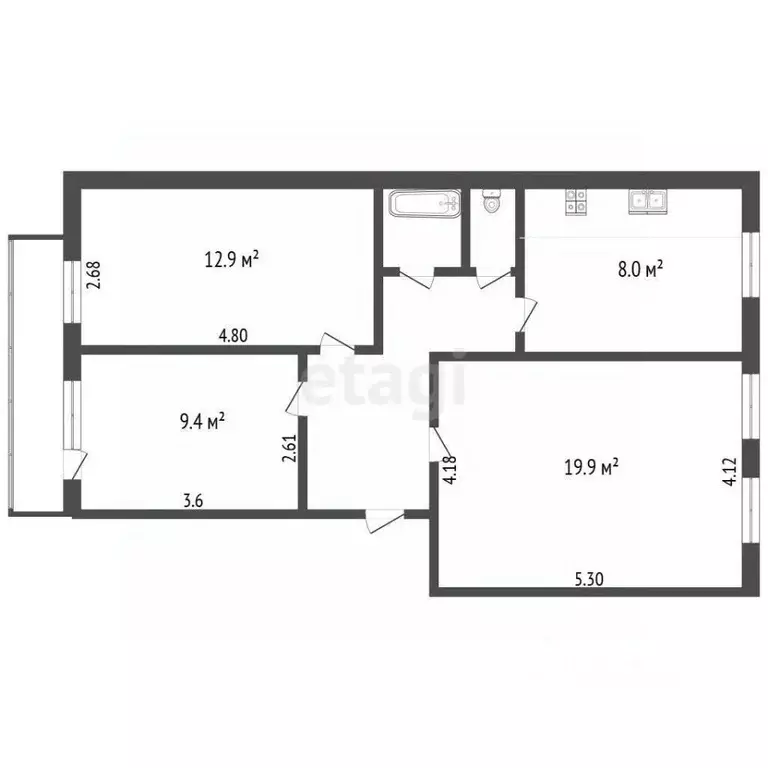 3-к кв. Калужская область, Калуга пер. Пушкина, 2 (66.2 м) - Фото 2