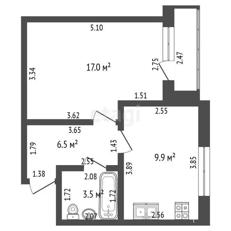 1-комнатная квартира: Луховка, Школьная улица, 42 (35.3 м) - Фото 1