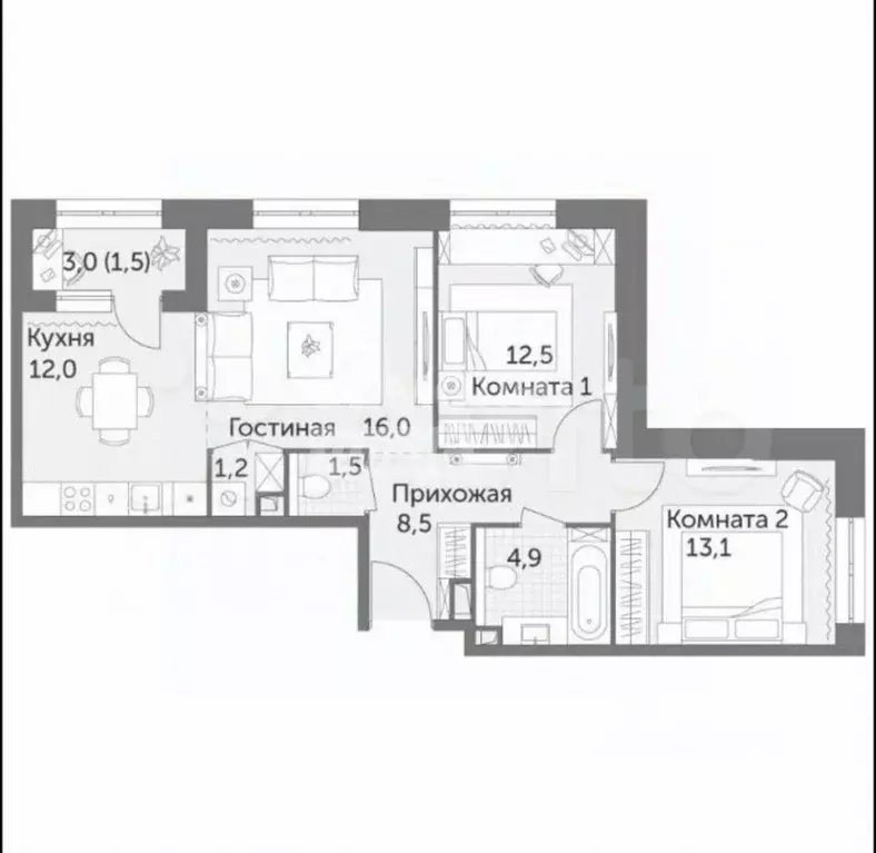 3-к кв. Москва ул. Вильгельма Пика, 3С6 (71.3 м) - Фото 2