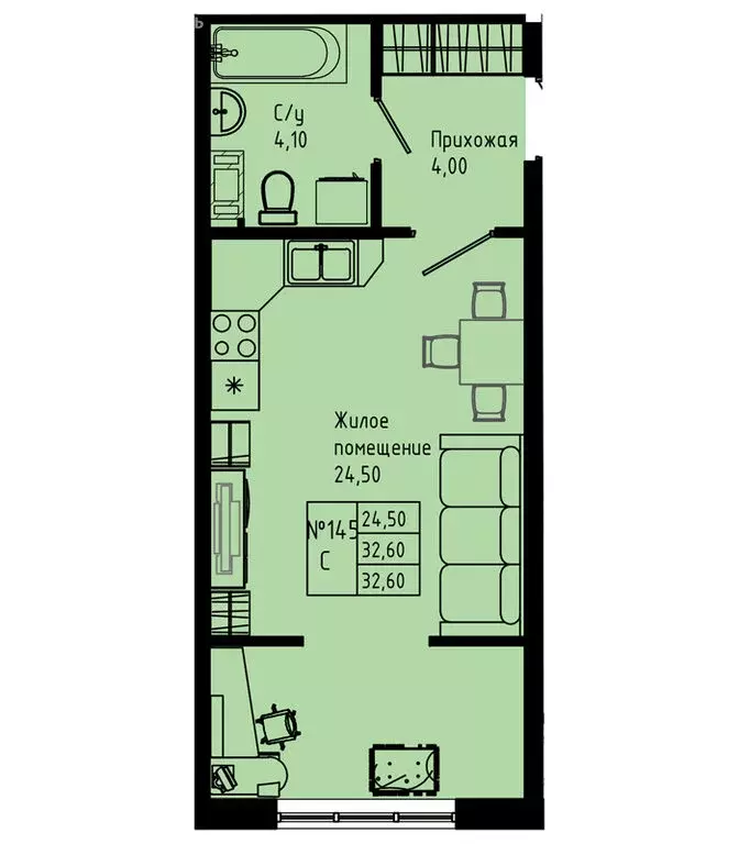Квартира-студия: Коммунар, Железнодорожная улица, 41к2 (32.6 м) - Фото 1