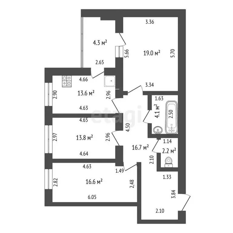 3-комнатная квартира: Стерлитамак, Вокзальная улица, 33 (90.3 м) - Фото 1