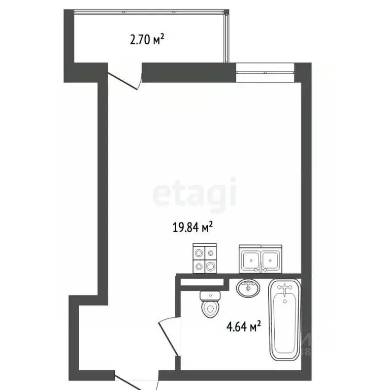 Студия Ростовская область, Ростов-на-Дону ул. Малиновского, 33/1 (24.9 ... - Фото 1