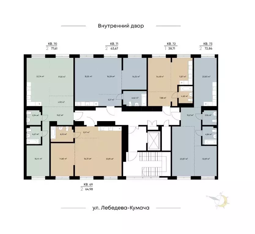2-к кв. Иркутская область, Иркутск ул. Лебедева-Кумача (64.98 м) - Фото 1