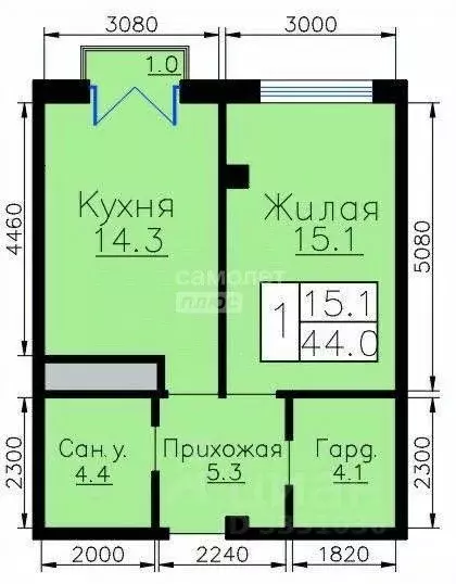1-к кв. Кабардино-Балкария, Нальчик Кабардинская ул., 200 (44.0 м) - Фото 2