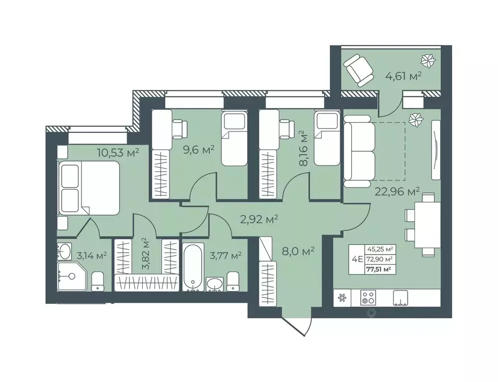 4-к кв. Тульская область, Узловая  (77.51 м) - Фото 1