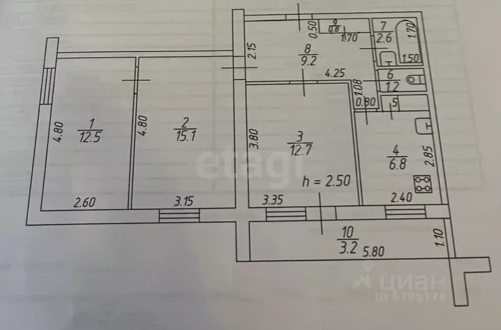 1-к кв. Татарстан, Казань ул. Баки Урманче, 5 (43.7 м) - Фото 2