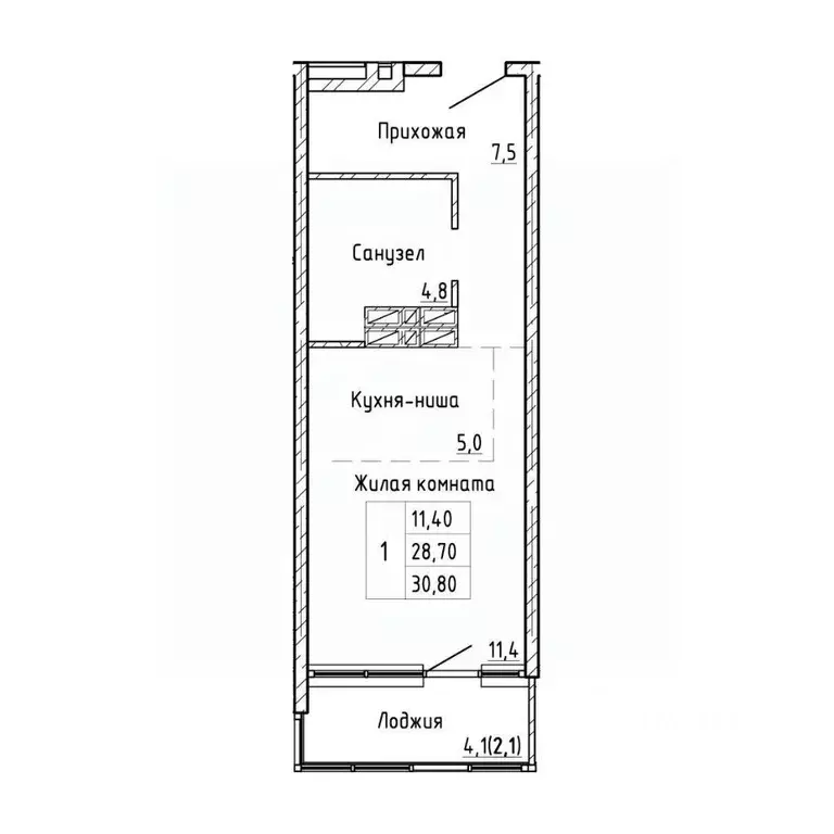 Студия Приморский край, Владивосток Снеговая Падь мкр,  (30.8 м) - Фото 1