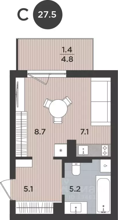 Студия Калининградская область, Калининград Тихорецкая ул., 16Ак3 ... - Фото 1