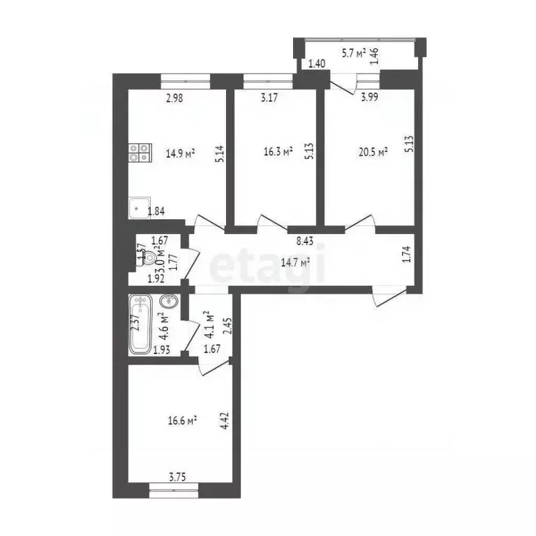 3-к кв. Тюменская область, Тюмень ул. Западносибирская, 12к1 (94.7 м) - Фото 1