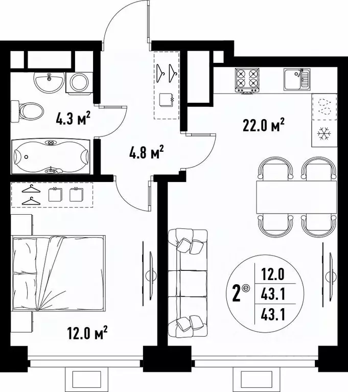 2-к кв. Астраханская область, Астрахань ул. Бэра, 29 (43.1 м) - Фото 2