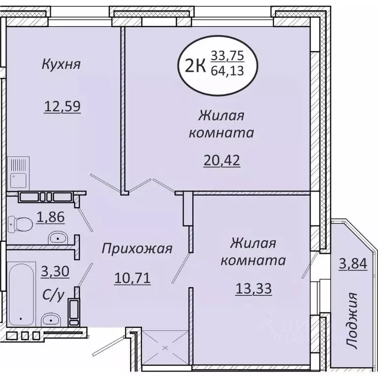 2-к кв. Новосибирская область, Новосибирск  (64.13 м) - Фото 0