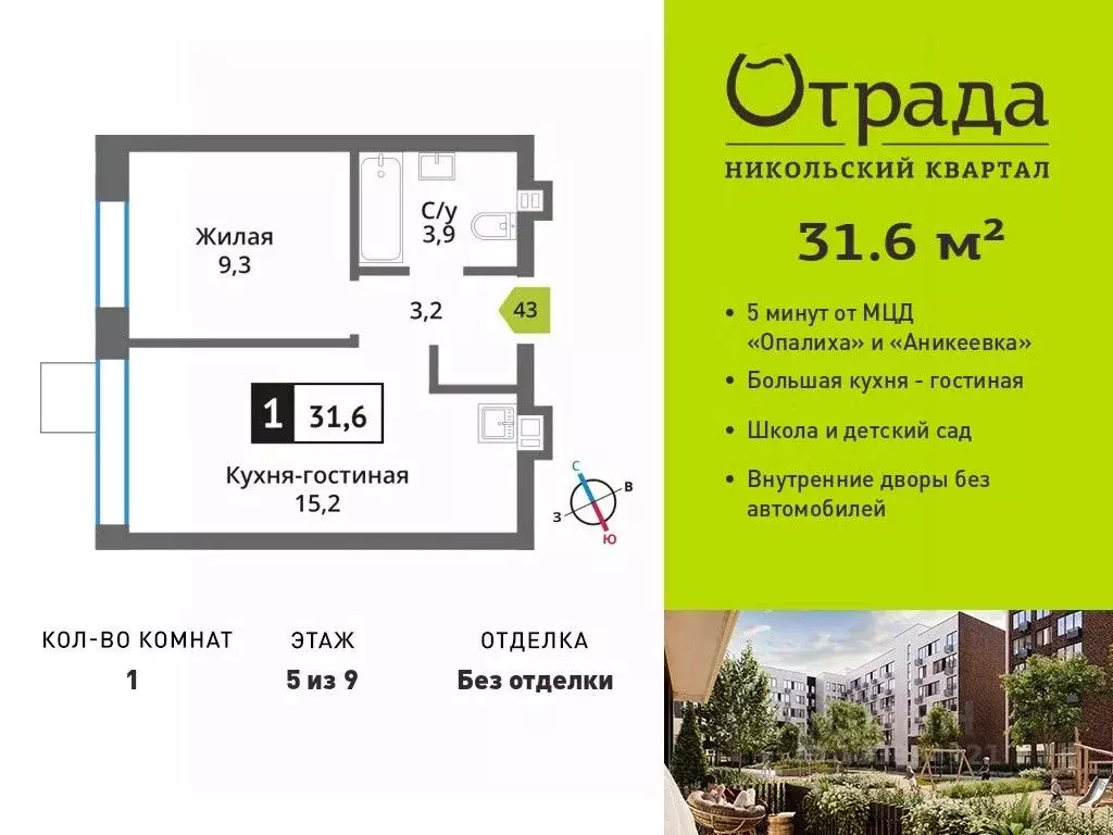 1-к кв. Московская область, Красногорск Опалиха мкр, Никольский ... - Фото 1
