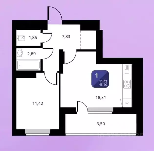1-к кв. Башкортостан, Уфа Кремлевская ул., 50/3 (42.0 м) - Фото 2