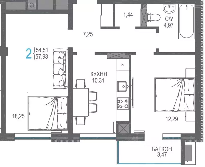 2-к кв. Крым, Симферопольский район, Гвардейское пгт, Республика жилой ... - Фото 1