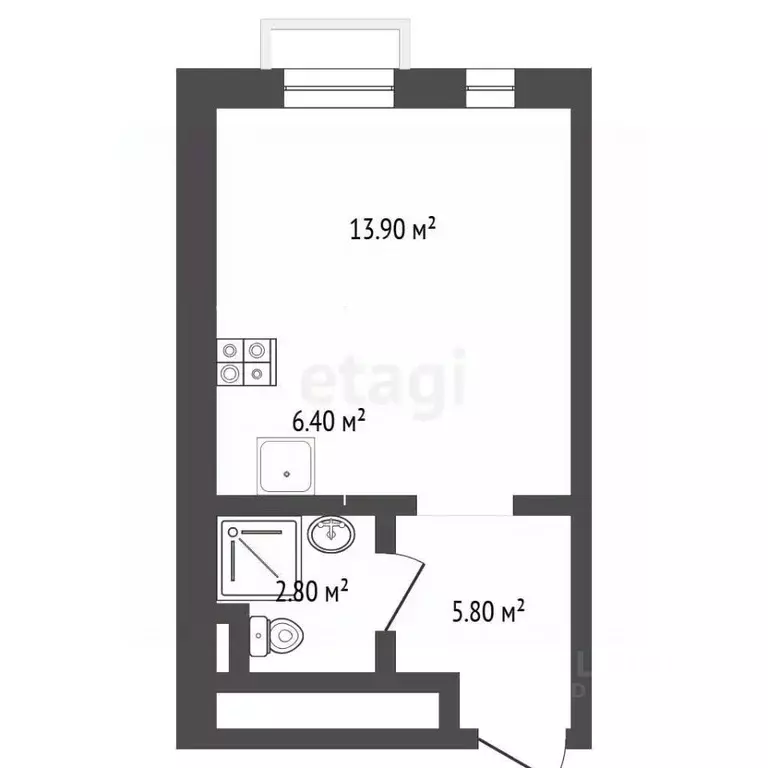Студия Тюменская область, Тюмень Полевая ул., 117к6 (28.9 м) - Фото 2