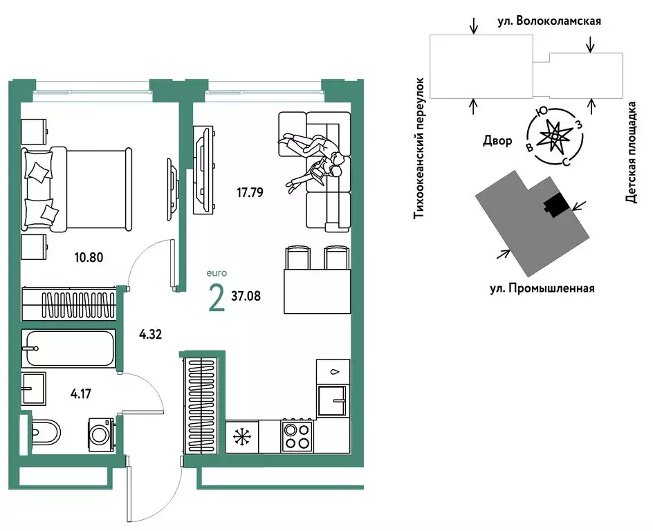 2-комнатная квартира: Тюмень, улица Мельникайте, 42к1 (37.08 м) - Фото 1