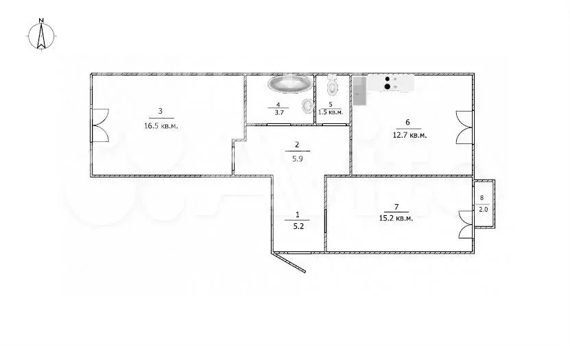 2-к. квартира, 60 м, 4/4 эт. - Фото 0