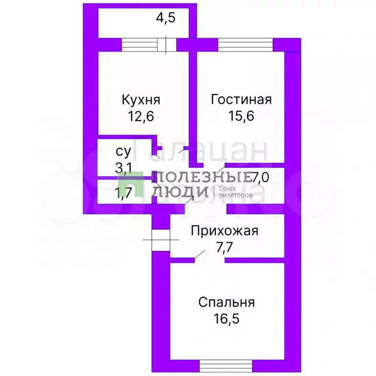 2-к. квартира, 66,5 м, 4/10 эт. - Фото 0