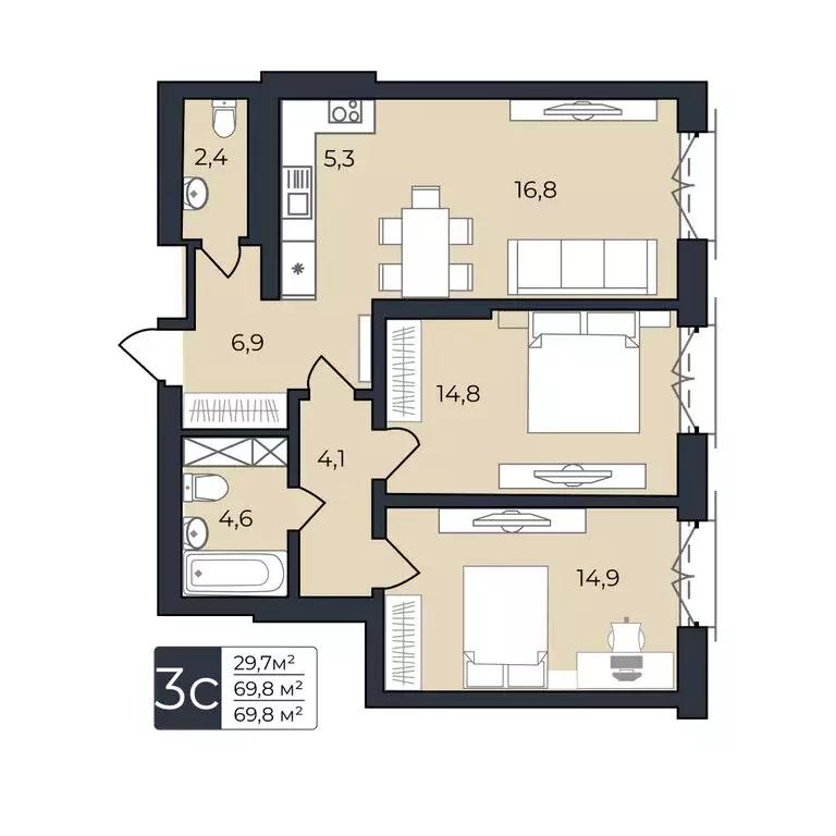 2-комнатная квартира: Уфа, улица Ленина, 190к1 (69.8 м) - Фото 0