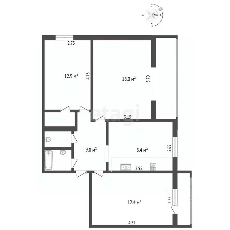 3-к кв. Московская область, Клин ул. Гагарина, 6 (71.3 м) - Фото 2