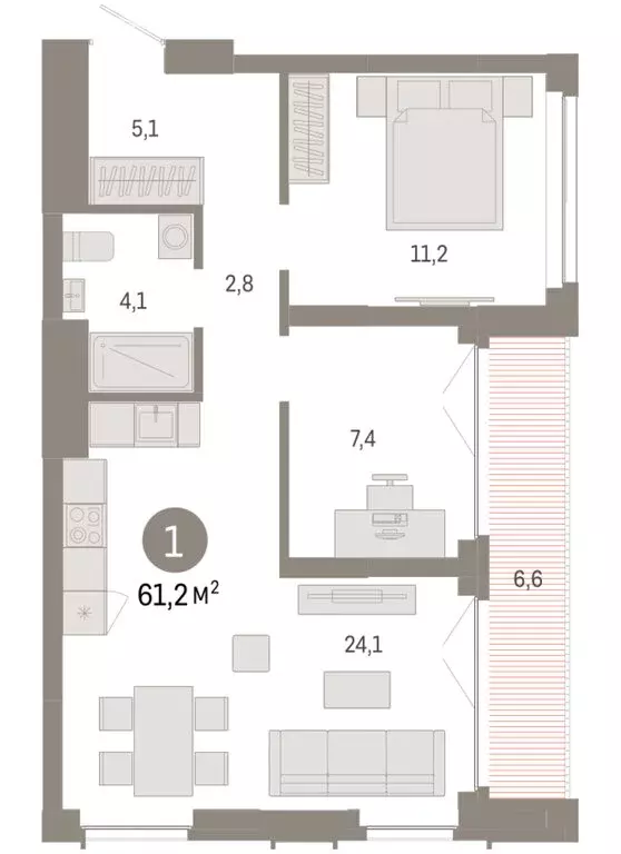 1-комнатная квартира: Новосибирск, Большевистская улица, 66 (61.15 м) - Фото 2