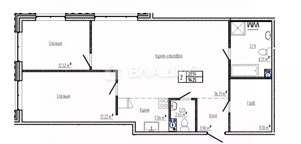 2-к кв. Санкт-Петербург 12-я Васильевского острова линия, 41к2 (94.25 ... - Фото 1