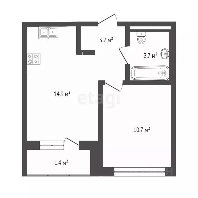 1-к кв. Тюменская область, Тюмень Полевая ул., 117к4 (33.9 м) - Фото 1